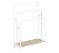 VASAGLE Toallero de Pie, Toallero de 3 Barras, 70 x 30 x 100 cm, 2 Ganchos, Estante de Almacenamiento, Estante para Manta, Toallas de Baño, Blanco Nube y Beige Natural LLS019W01