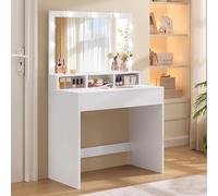 VASAGLE Tocador con Espejo, 3 Colores de Luz, Brillo Ajustable, 2 Cajones | Mesa de Maquillaje, 2 Cajones, Moderno, Blanco Nube, Kailyn Colección RDT120T10
