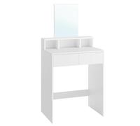 VASAGLE Tocador con Espejo Grande, tocador, 2 cajones, 3 Compartimentos Abiertos, tocador, Moderno, Blanco RDT103W01