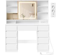 VASAGLE Tocador con espejo led 9 cajones iluminación de 3 colores blanco