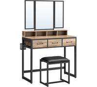 VASAGLE Tocador con espejo plegable de 3 piezas y 3 cajones de color marrón