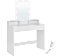 VASAGLE Tocador con espejo y luces led de 100 x 40 x 145 cm de color blanco