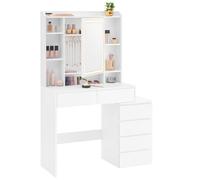 VASAGLE Tocador con Luces LED de Brillo Ajustable, 97.5 x 40 x 145 cm | Mesa de Maquillaje con Espejo, Compartimentos Abiertos, Estantes Ajustable, Blanco Nube, Colección KAILYN RDT124W01