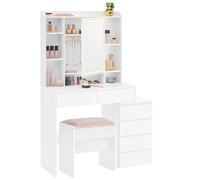 VASAGLE Tocador con Luces LED de Brillo Ajustable, 98.3 x 40 x 145 cm | Mesa de Maquillaje con Espejo, Compartimentos Abiertos, Estantes Ajustable, Blanco Nube, Colección KAILYN RDT125W01