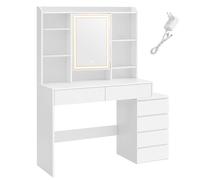 VASAGLE Tocador con Luces LED de Brillo Ajustable, Mesa de Maquillaje con Espejo, Compartimentos Abiertos, Estantes Ajustable, Estación de Maquillaje, Moderno, Blanco Nube(Este producto se envía en
