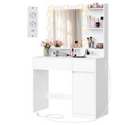 VASAGLE Tocador de Maquillaje con Luz, Mesa de Maquillaje con Espejo y Cajones, Escritorio con Enchufe y Puertos USB, 80 x 80 x 144,3 cm, Blanco Nube, Colección Kailyn RDT242WB01
