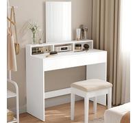 VASAGLE Tocador, Mesa de Maquillaje con Espejo Grande, 2 Cajones | Gabinete con 3 Compartimentos, Estilo Moderno, Blanco, Colección KAILYN RDT163W01