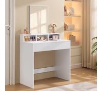 VASAGLE Tocador, Mesa de Maquillaje con Espejo Grande, 2 Cajones | Gabinete con 3 Compartimentos, Estilo Moderno, Blanco Nube, Colección KAILYN RDT113W01