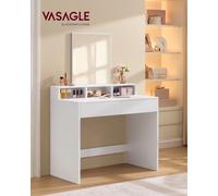 VASAGLE Tocador, Mesa de Maquillaje con Espejo Grande, Gabinete con 2 Cajones y 3 Compartimentos, Estilo Moderno, Blanco Blanco