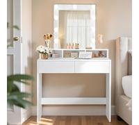 VASAGLE Tocador, Mesa de Maquillaje con Espejo, Luces LED, 2 Cajones | Iluminación Regulable, 3 Compartimento, Moderno, Blanco Nube, KAILYN Colección RDT114W01