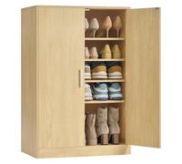VASAGLE Zapatero Armario con Puertas, 5 Estantes, para 12-15 Pares | Mueble Zapatero Moderno, con Estantes Ajustables, Estrecho, 2 Puertas, amarillo almendra, Colección CUSTOS HSC501YJ01