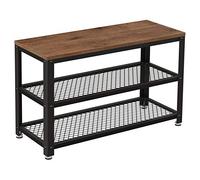 VASAGLE, Zapatero de 3 niveles, banco de almacenamiento con estantes de malla de metal y asiento, organizador de zapatos independiente para entrada, 11.8 x 28.7 x 17.7 pulgadas, marrón avellana y