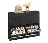 VASAGLE Zapatero Entrada Recibidor, 4 Puertas Abatibles, para 16-28 Pares | Organizador de Zapatos, Separadores Ajustables, para Entrada, 24 x 105,5 x 82,7 cm, Negro Ébano, Colección CUSTOS LBC035B01
