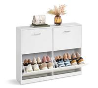 VASAGLE Zapatero Entrada Recibidor, 4 Puertas Abatibles, para 16-28 Pares | Organizador de Zapatos, Separadores Ajustables, para Entrada, 24 x 105,5 x 82,7 cm, Blanco Nieve, Colección CUSTOS LBC035W01