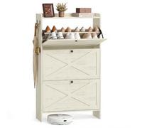 VASAGLE Zapatero Entrada Recibidor, con 3 Puertas Abatibles, Ganchos | 83 x 24 x 142,6 cm, Mueble Zapatero para Entrada, Pasillo, Blanco Rústico, Colección HANIS HSC303WJ01
