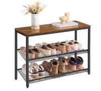 VASAGLE Zapatero, Estantería de Zapatos de 3 Niveles con Gran Parte Superior, Estantes de Malla Ajustables, para Entrada, Pasillo, Acero, Marrón Rústico y Negro Tinta LBS043KD01