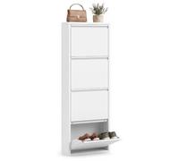VASAGLE Zapatero Estrecho, 4 Puertas Abatibles, Acero | Muebles Entrada Recibidor, 50 x 15,5 x 149,8 cm, Cierre Magnético, para Pasillo, Blanco Mate, Colección Bravon HSC407WG01