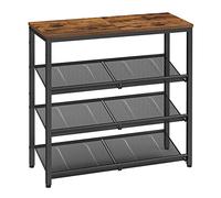 VASAGLE Zapatero, organizador de zapatos de 4 niveles para entrada de armario con estantes de almacenamiento y parte superior espaciosa, de pie, acero, industrial, marrón rústico y negro ULBS040B01