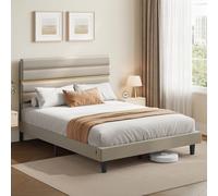 VASAGLEMarco de Cama Matrimonial, Marco para Colchón de 160 x 200 cm, Cabecero Acolchado Ajustable, Metal y Madera, Estilo Moderno, Beige Cappuccino RMB505LH01