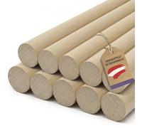 vasalat Varillas de madera lisas para manualidades, 100 cm x 12/14 mm, madera de haya natural, contenido, 10 unidades