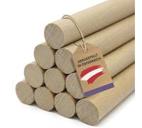 vasalat Varillas de madera lisas para manualidades, 100 cm x 14 mm, madera de haya natural, contenido, 10 unidades
