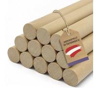 vasalat Varillas de madera para manualidades, 100 cm x 8 mm, ideales para proyectos de bricolaje, barra de madera lisa de haya sin pintar, lisa, 12 unidades