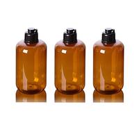 VASANA 3 botellas de plástico ámbar vacías recargables de 300 ml con tapa abatible negra, recipiente para cosméticos, para maquillaje, emoliente, agua, loción, champú, gel de ducha, artículos de