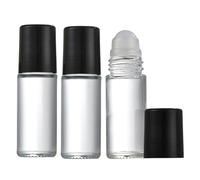 VASANA 3 botellas de vidrio vacías de 50 ml con bola de rodillo de plástico y tapa negra, rellenables, para masaje, desodorante de viaje, para aceites esenciales, cosméticos