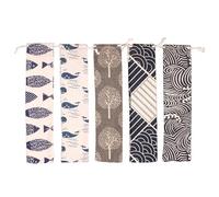 VASANA 5 fundas de transporte de paja de 6 x 26 cm, bolsa de transporte portátil con cordón, bolsa de cubiertos, bolsa de tela japonesa para cucharas, cuchillos, tenedores, palillos, Estilo japonés