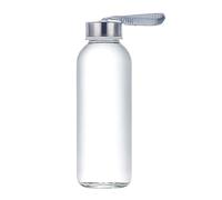 VASANA Botella de agua de vidrio transparente de 420 ml con tapa de acero inoxidable, recargable, recipiente para zumo y bebidas