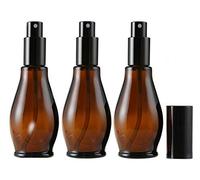 VASANA Botella de cristal ámbar de 100 ml con pulverizadores de niebla fina y tapa antipolvo para limpieza cosmética, aromaterapia, difusor de aceites esenciales, masaje, paquete de 3