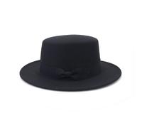 VASANA Sombrero Fedora negro con parte superior plana, sombrero clásico de ala ancha con cinturón de lazo, sombreros de jazz vintage para hombre y mujer, accesorios de fiesta y uso diario, Negro,