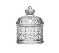 VASANA Tarro de cristal transparente de 200 ml, plato decorativo para dulces con tapa, tarro de almacenamiento de alimentos en relieve vintage para boda, fiesta, bufé, decoración