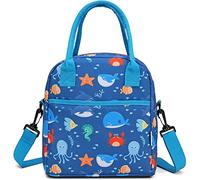 VASCHY Bolsa de almuerzo isotérmica para niños, niños y niñas, bonita bolsa de almuerzo portátil para la escuela, pícnic, con bandolera extraíble y bolsillo delantero (animal del océano)