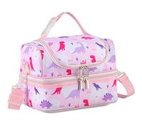VASCHY Bolsa isotérmica para comidas para niñas, bolsa de almuerzo portátil con compartimentos separados, reutilizable, bolsa de almuerzo con bandolera ajustable para escuela y picnic (Dinosaurio
