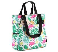 VASCHY Bolsa Tela Bolsa de Playa Impermeable Grande Familiar Beach Bag Tote Bag Ligero con Cremallera Plegable Shopper Verano 16.5L,Flamenco de Verano