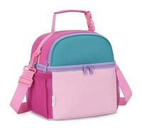 VASCHY Bolsa Térmica Infantil Doble Compartimento, 11,6 L, 25 x 19.5 x 24cm, Nevera Portátil Porta Alimentos para Niños y Niñas con Correa Ajustable, Colegio y Guardería, Bloque de color rosa y azul