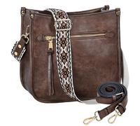 VASCHY Bolso Bandolera Mujer Mediano, Cuero Vegano Resistente con 2 Correas Ajustables, Antidesgaste Organizado para Trabajo Citas Compras Regalo, Café