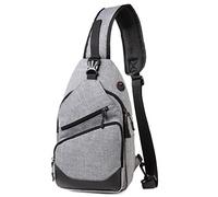 VASCHY Bolso de Pecho Hombre, Mochila Bandolera Impermeable Mochila Cruzada Ligero para Hombre Mujer Mochila Pequeña con Puerto para Auriculares para Senderismo/Deporte/Viaje/Exterior, Gris