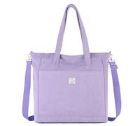 VASCHY Bolso Mujer Universidad, Bolso Grande de Pana Tote Bag Cremallera - Para Ordenador Portátil, Escuela y Trabajo, Morado