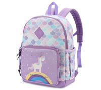 VASCHY Mochila escolar ligera para niños de 4 a 6 años, impermeable, para niños y niñas, para preescolar, para viajes y preescolares, con correa para el pecho, Unicornio púrpura, 11.4x4.7x14.2 inches