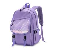 VASCHY Mochila Escolar Niña 6-12 Años con Lentejuelas - Impermeable 21L para Primaria y Instituto - Mochila Adolescente Grande con Correas Acolchadas, Morado