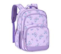 VASCHY Mochila Infantil 16" (17.5L) Escolar Resistente al Agua para Niñas 6-10 Años - Mochila Primaria Ligera con Múltiples Bolsillos, Revoloteo Morado