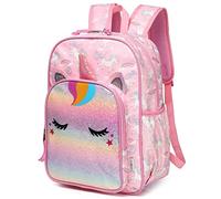VASCHY Mochila ligera de 11.5 L para niños y niñas, resistente al agua, con correa reflectante para el pecho con bolsillos elásticos para botellas, para jardín de infantes, Unicornio brillante,