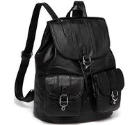 VASCHY Mochila Mujer Piel, Bolsos Mochila Grande Casual Moda Bolsillo Múltiple Bolsa Escolares Bolso Universidad para Niña con Cordón para Esculea/Trabajo/Viaje, Negro