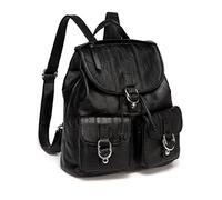 VASCHY Mochila Mujer Piel, Bolsos Mochila Pequeña Casual Moda Bolsillo Múltiple Bolsa Escolares Bolso Universidad para Niña con Cordón para Esculea/Trabajo/Viaje, Negro