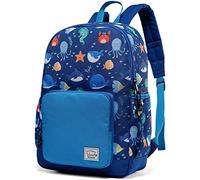VASCHY Mochila Niño, Mochila Infantil Resistente al Agua Mochila Escolar para Niños de 4-6 Años con Correa de Pecho Etiqueta de Nombre para Escuela Viaje, Patrón de Peces de Mar, Azul