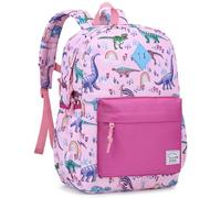 VASCHY Mochila Niños, Mochila Escolar Niña de 3-6 Años Mochila Infantil con Bolsillos Laterales, Etiqueta de Nombre y Correa en Pecho, Capacidad para carpetas A4, 15 L, Dino Rosa