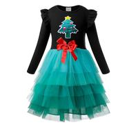 VASCHY Vestidos de Niña, Vestido Manga Larga Vestido Unicornio Princesa Mariposa Sirena Vestidos Ropa Tul Fiesta de Verano Vestido Festivo 2-10 años, Árbol de Navidad 6T