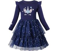 VASCHY Vestidos de Niña, Vestido Manga Larga Vestido Unicornio Princesa Mariposa Sirena Vestidos Ropa Tul Fiesta de Verano Vestido Festivo 2-10 años, Unicornio-CX111, 7T